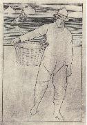 Joseph E.Southall Fisherman and basket Southwold oil on canvas